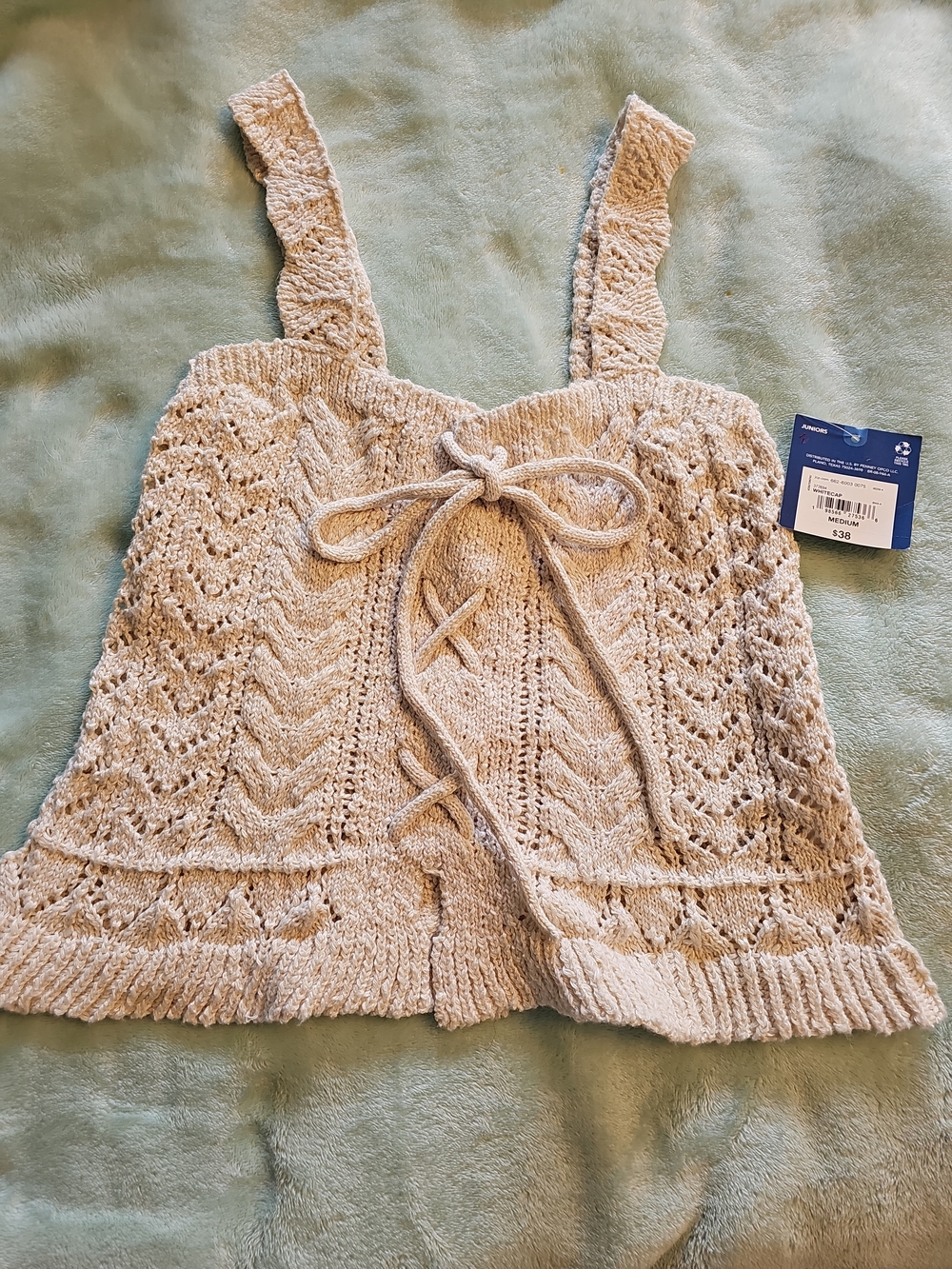 Knit Cream Lace-Up Tank Top - Picture 2 of 5